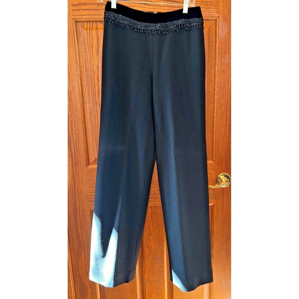 Oscar de la Renta women Sz 6 pink label Black Stretch Wool Waist Wide Leg Pants